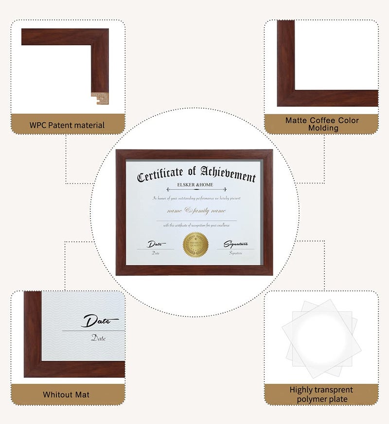 ELSKER&HOME 8.5x11 Certificate Frame - Classic Coffee Color Frame - Document&Certificate - Displays Diploma 8.5x11 Inch - for Degree/Award(2 Pack) - Image 5
